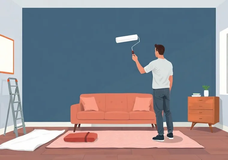 Peintre appliquant la peinture au rouleau sur un mur de salon